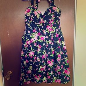 Floral black sweetheart dress